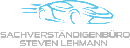 Über der Aufschrift SACHVERSTÄNDIGENBÜRO STEVEN LEHMANN in stilisierten Grau- und Blautönen ist die Kontur eines eleganten Autos zu sehen